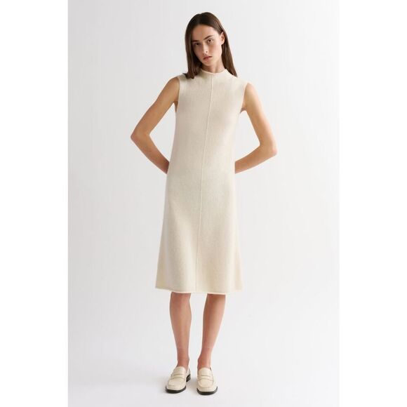 TSE BOUCLE CASHMERE DRESS Cream M - Picture 4 of 11